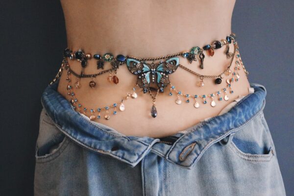 "Because abs are temporary but jewelry is right now" Butterfly Waist Chain